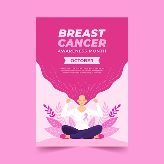 Free vector hand drawn flat breast cancer awareness month vertical poster template