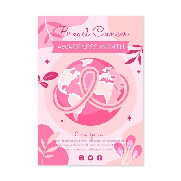 Free vector hand drawn flat breast cancer awareness month vertical poster template