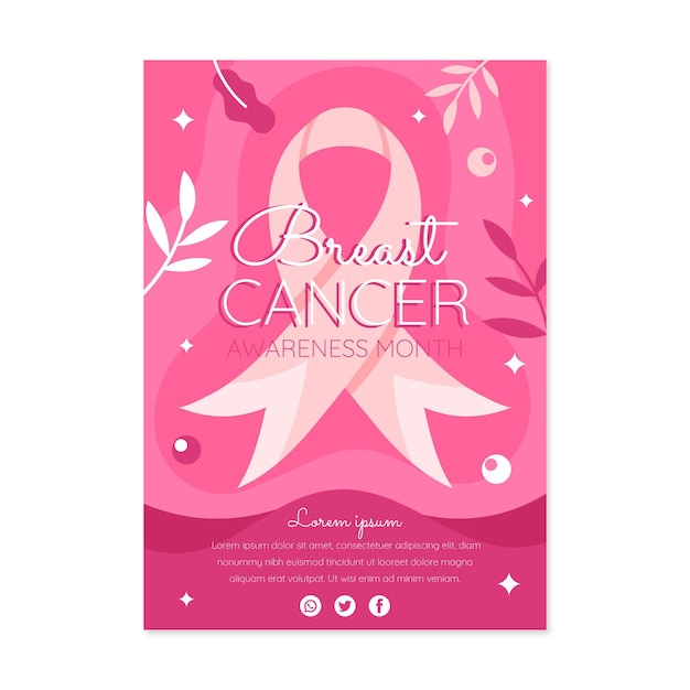 Hand drawn flat breast cancer awareness month vertical poster template