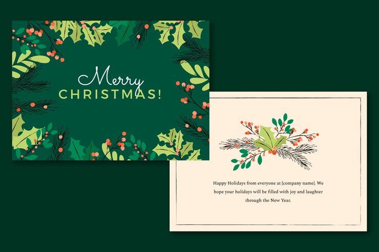 無料Vector 手描きフラットビジネスクリスマスカードテンプレート