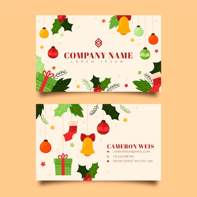 Free vector hand drawn flat business christmas cards set