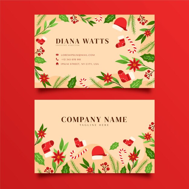 Hand drawn flat business christmas cards set