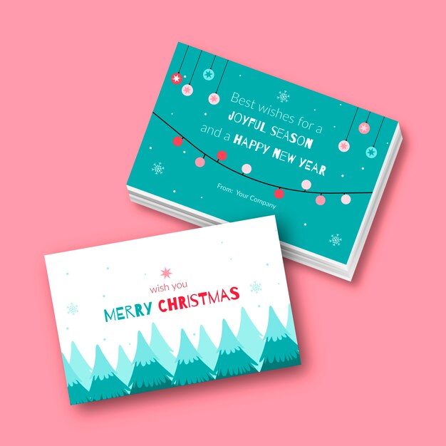 Hand drawn flat business christmas cards set