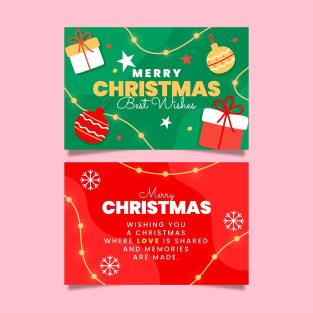 Hand drawn flat business christmas cards set