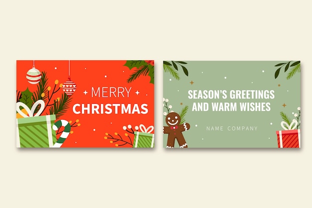 Hand drawn flat business christmas cards set