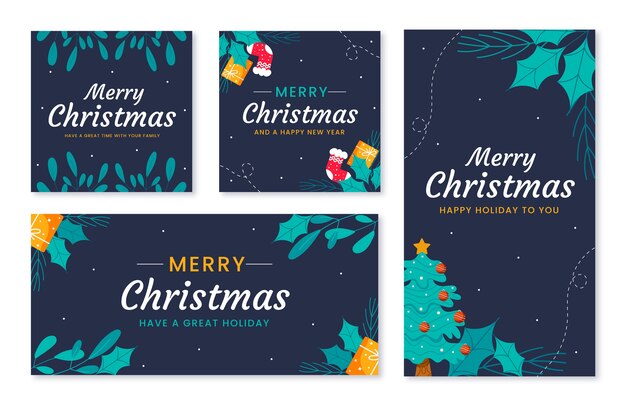 Free vector hand drawn flat business christmas cards template