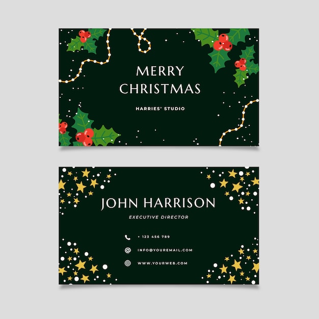Hand drawn flat business christmas cards template