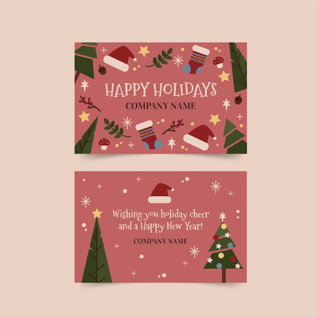 Free vector hand drawn flat business christmas cards template