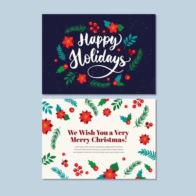 Нарисованные рукой плоские визитки рождественские открытки