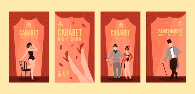 Storie di cabaret piatte disegnate a mano