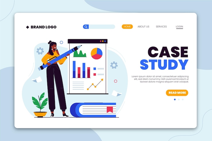 Free Vector hand drawn flat case study landing page template