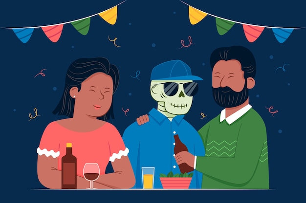 Free vector hand drawn flat celebrating with the dead tradition illustration