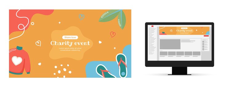 無料Vector 手描きフラットチャリティーイベントyoutubeチャンネルカバー
