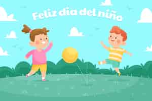 無料ベクター スペイン語の背景で手描きの平らな子供の日
