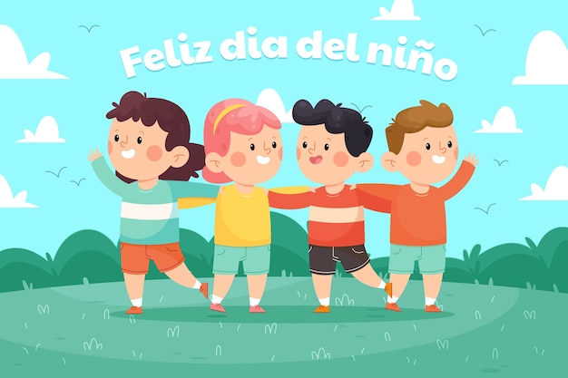 Free vector hand drawn flat children's day in spanish background