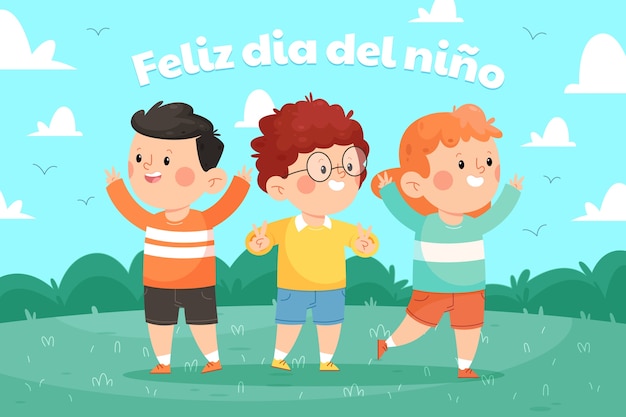 Free vector hand drawn flat children's day in spanish background