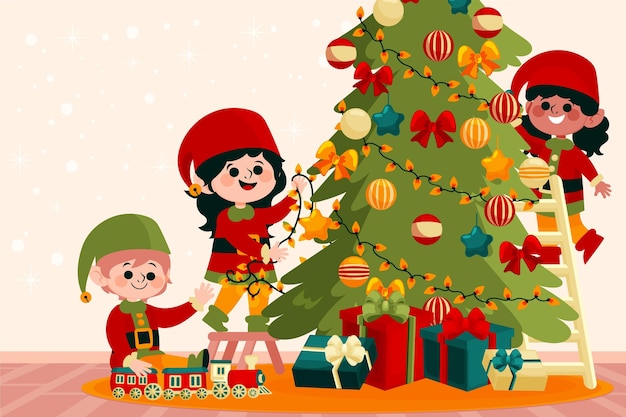 Free vector hand drawn flat christmas background