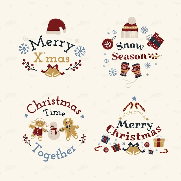 Free vector hand drawn flat christmas badges collection