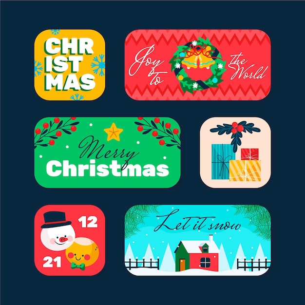 Free vector hand drawn flat christmas badges collection