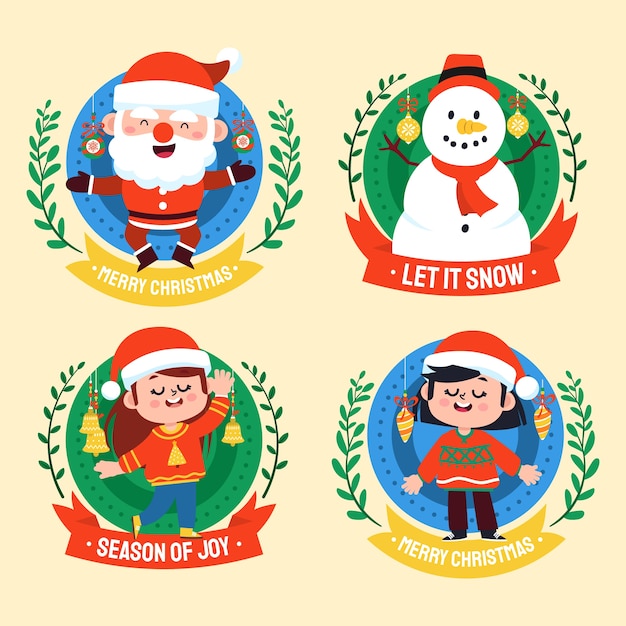 Free vector hand drawn flat christmas badges collection