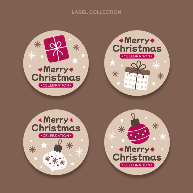 hand drawn flat christmas badges collection