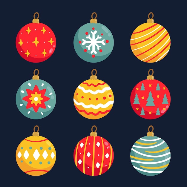 Hand drawn flat christmas ball ornaments collection