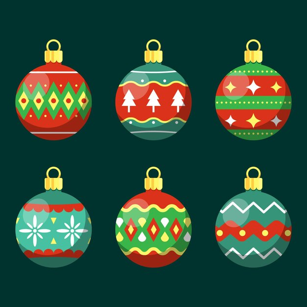 Hand drawn flat christmas ball ornaments collection