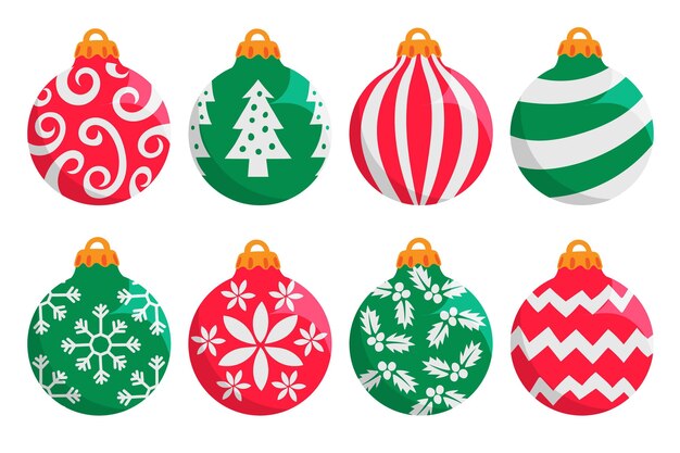 Hand drawn flat christmas ball ornaments collection