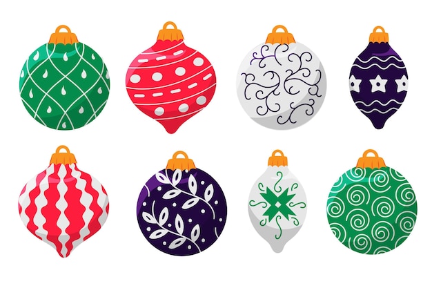 Free vector hand drawn flat christmas ball ornaments collection