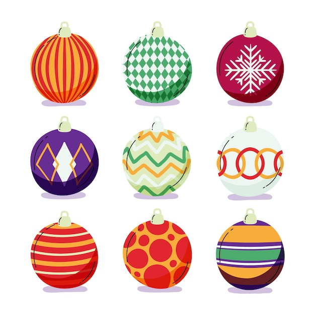 Hand drawn flat christmas ball ornaments collection