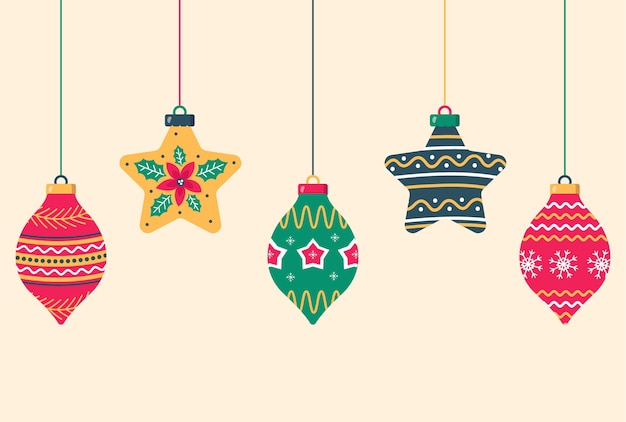 Hand drawn flat christmas ball ornaments collection