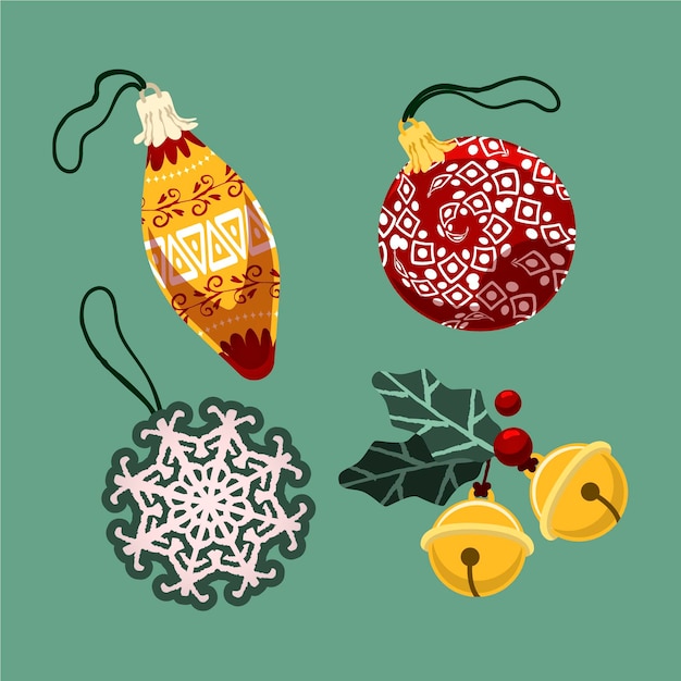 Hand drawn flat christmas ball ornaments collection