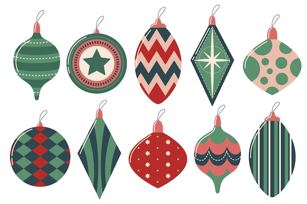 Hand drawn flat christmas ball ornaments collection