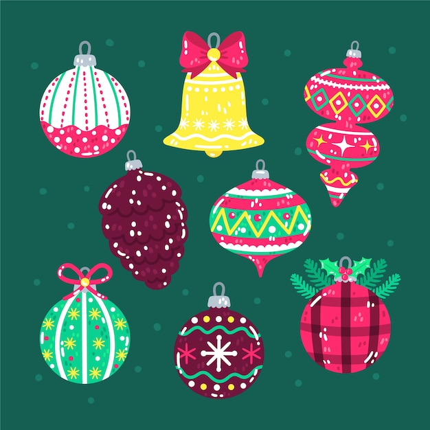 Free vector hand drawn flat christmas ball ornaments collection