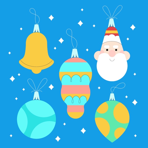 Hand drawn flat christmas ball ornaments collection