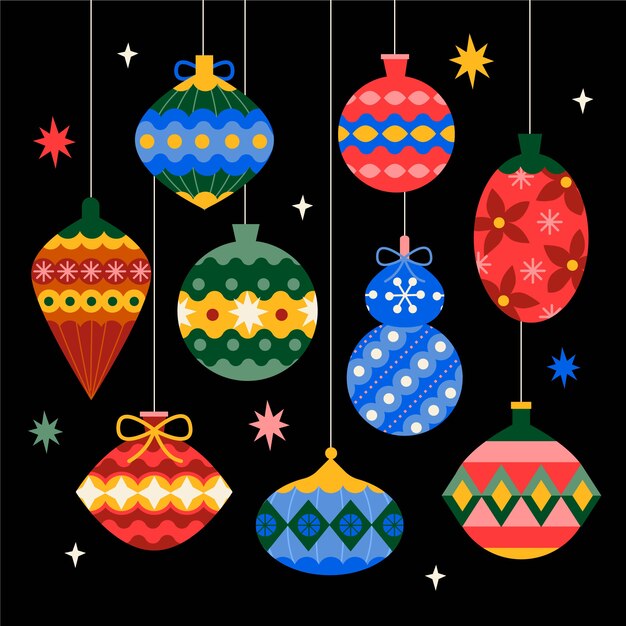 Hand drawn flat christmas ball ornaments collection