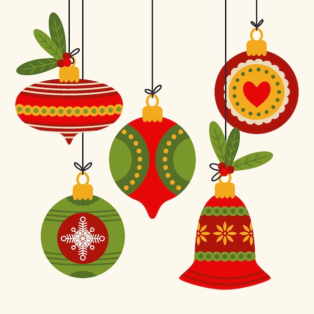 Free vector hand drawn flat christmas ball ornaments collection