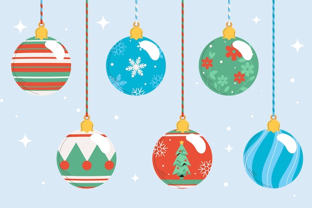 Free vector hand drawn flat christmas ball ornaments collection