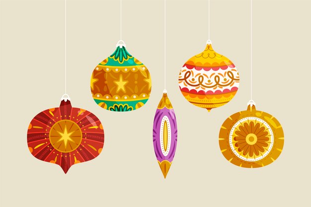 Hand drawn flat christmas ball ornaments collection