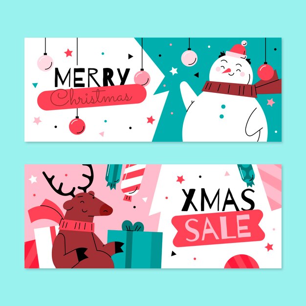 Hand drawn flat christmas banners set