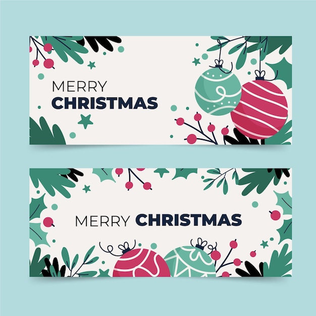 Hand drawn flat christmas banners set