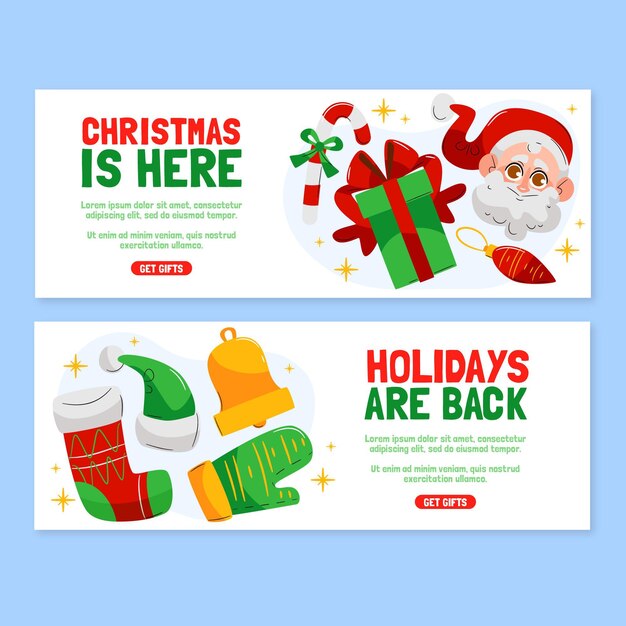hand drawn flat christmas banners set