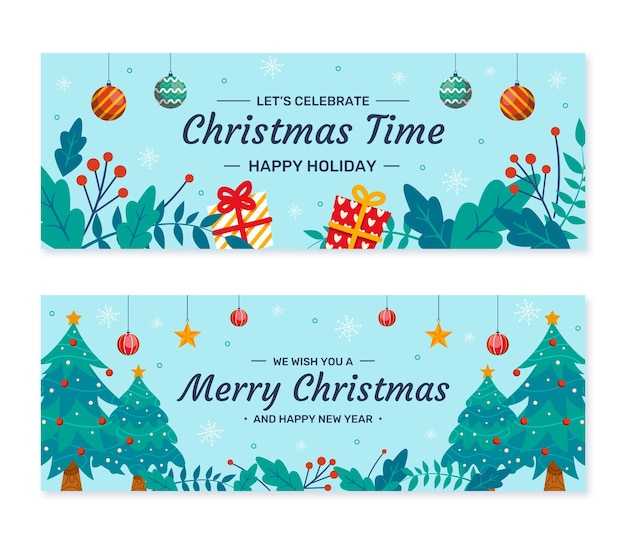 Free vector hand drawn flat christmas banners set