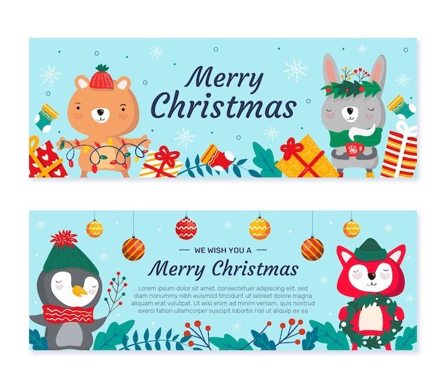 Hand drawn flat christmas banners set