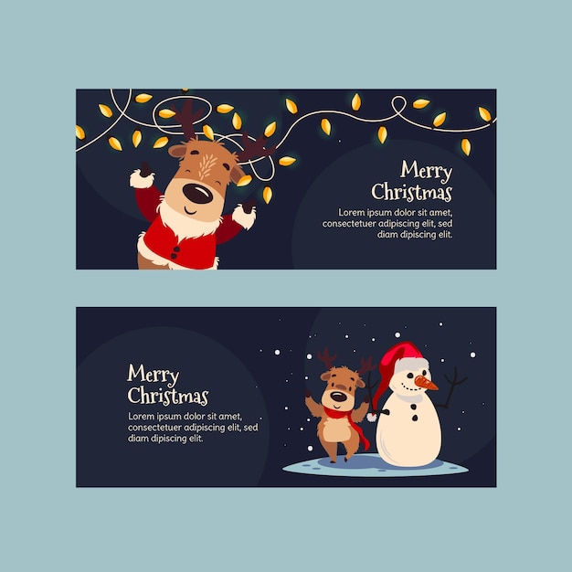 Hand drawn flat christmas banners set