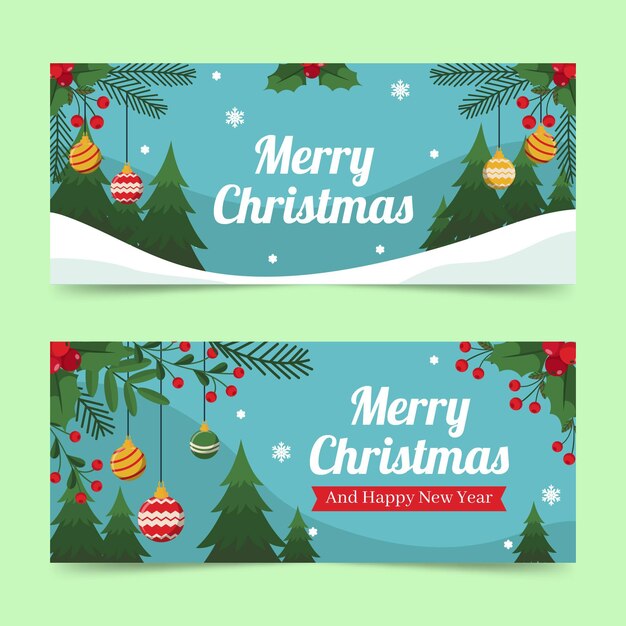 hand drawn flat christmas banners set