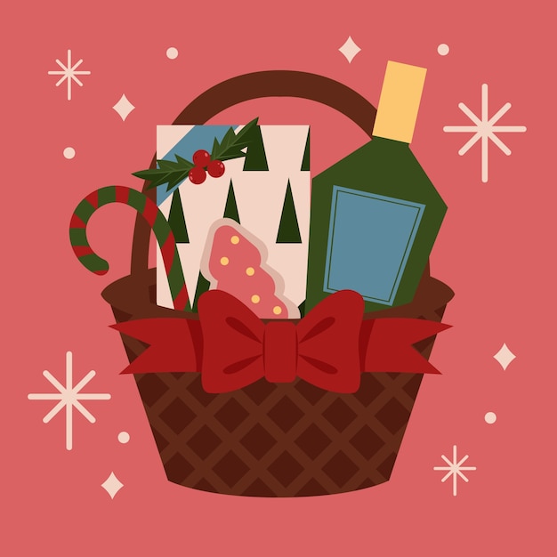 Free vector hand drawn flat christmas basket illustration