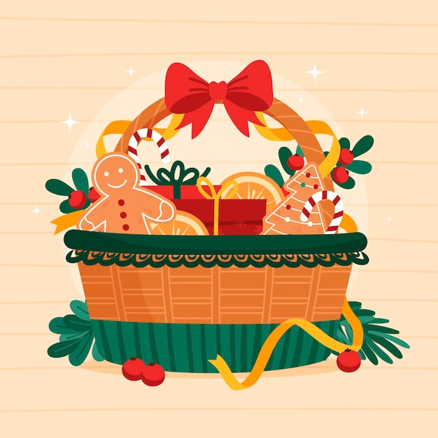 Free vector hand drawn flat christmas basket illustration