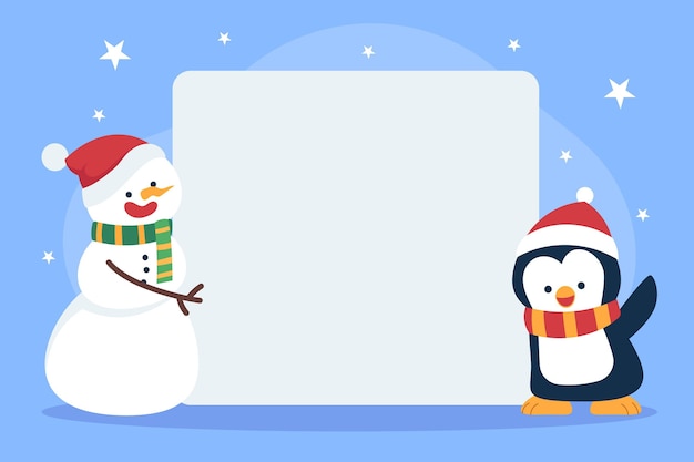 Бесплатное векторное изображение Ручной обращается плоский рождественский персонаж держит пустой баннер