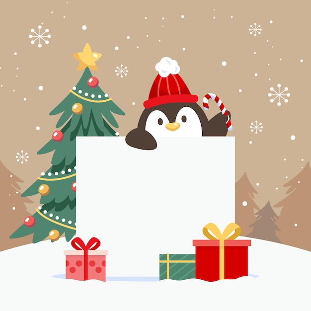 Бесплатное векторное изображение Ручной обращается плоский рождественский персонаж держит пустой баннер